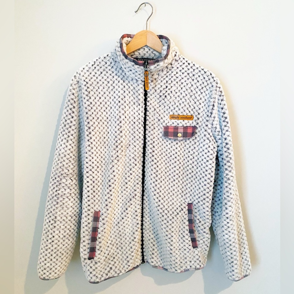 Simply Southern Sherpa Fur Jacket with Plaid Detail